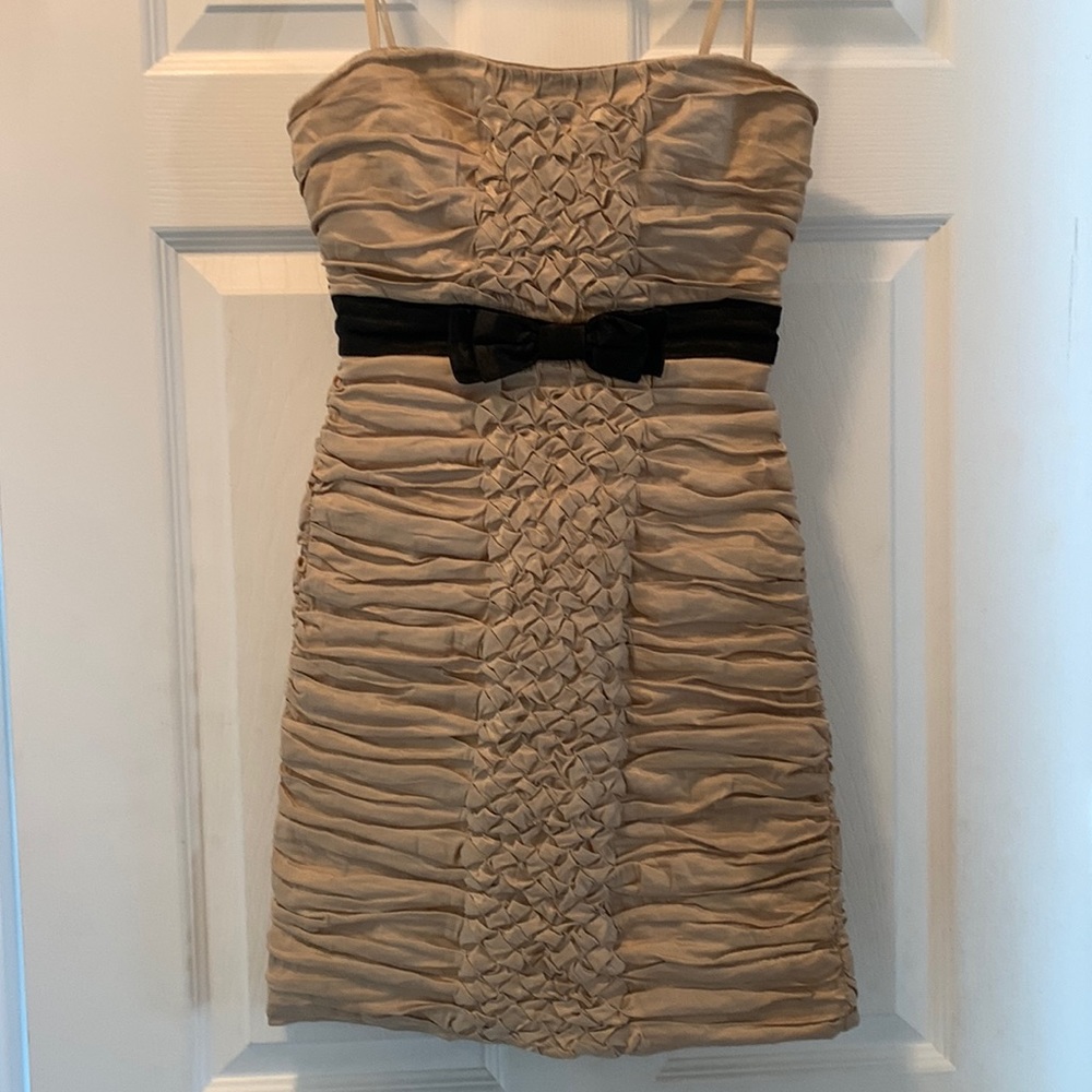 BCBGMAXAZRIA Gold and Black Strapless Evening Dress